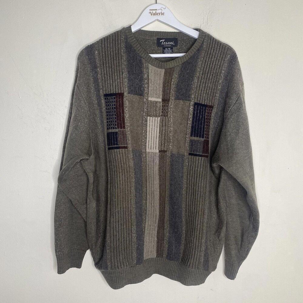 Tosani Canada Vintage Multicolor Acrylic/Wool Blend Sweater Mens Size XL